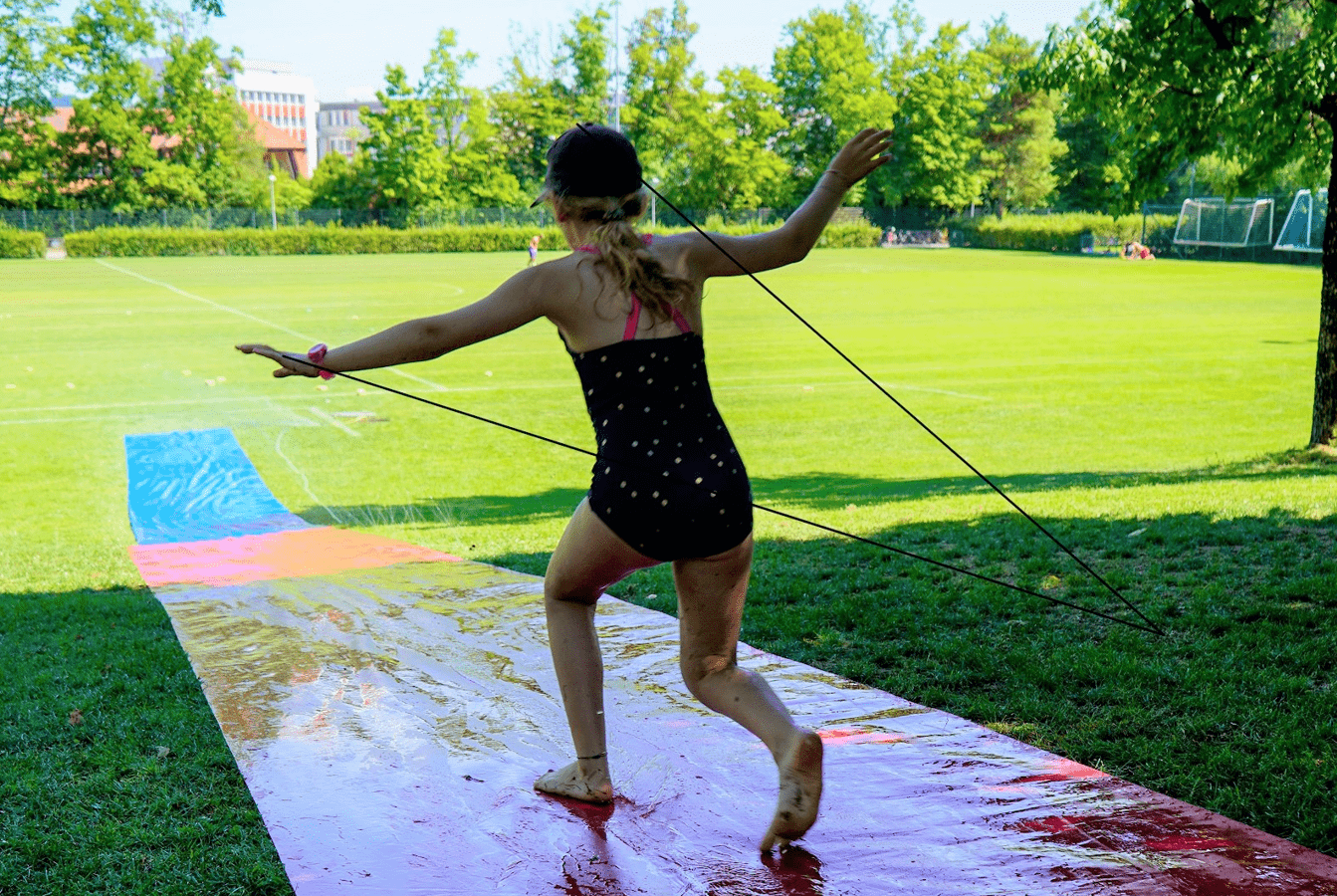 Water slide at summer camp 