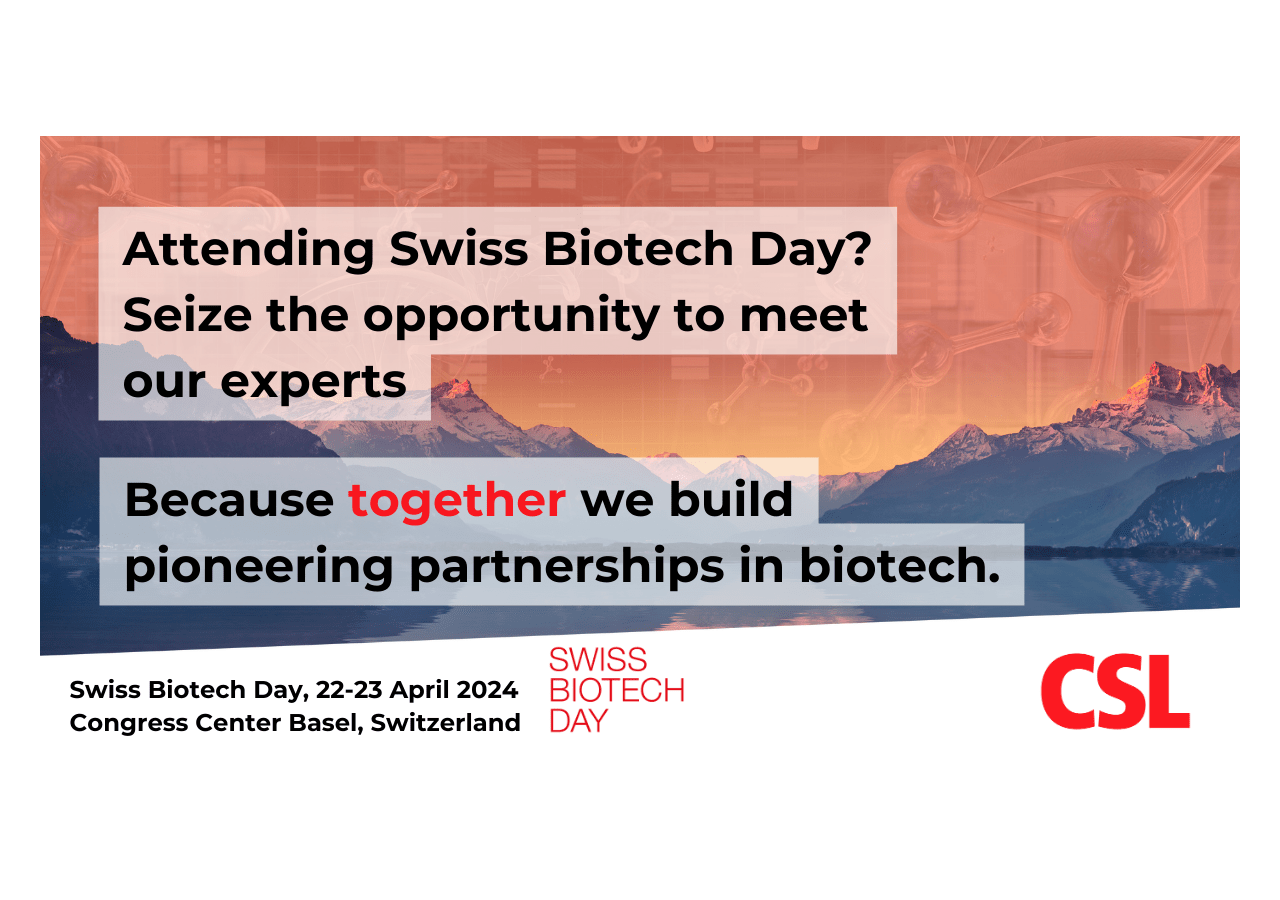 Call to action to meet our experts at Swiss Biotech Day 2024