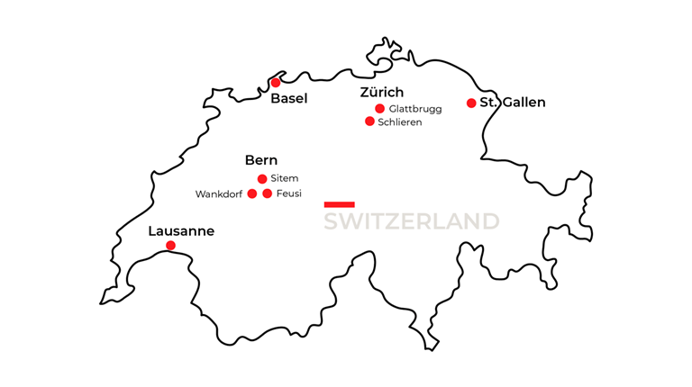 Schweizerkarte R&D Standorte