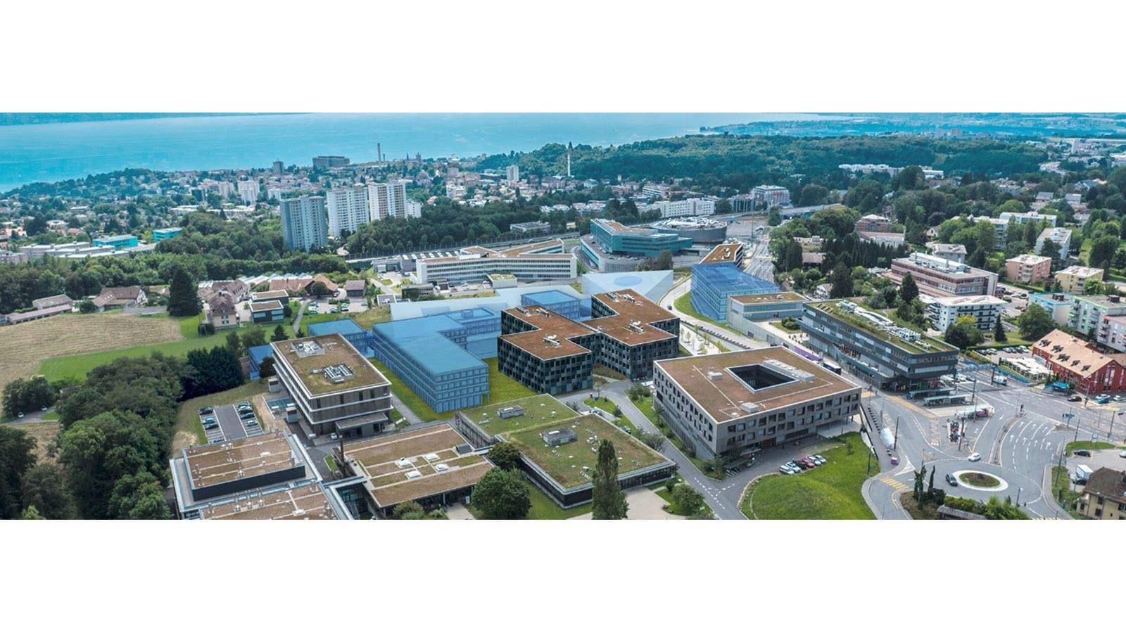 Aerial photograph of the Biopole campus in Switzerland