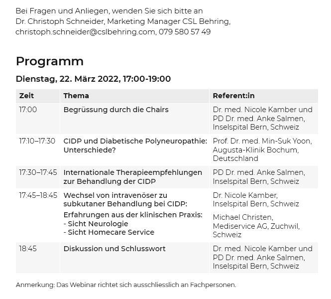 Programme du webinaire sur la neurologie le 22 mars 2022