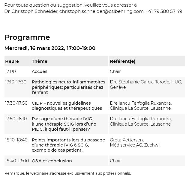 Programm zum Neurologie Webinar am 16. März 2022